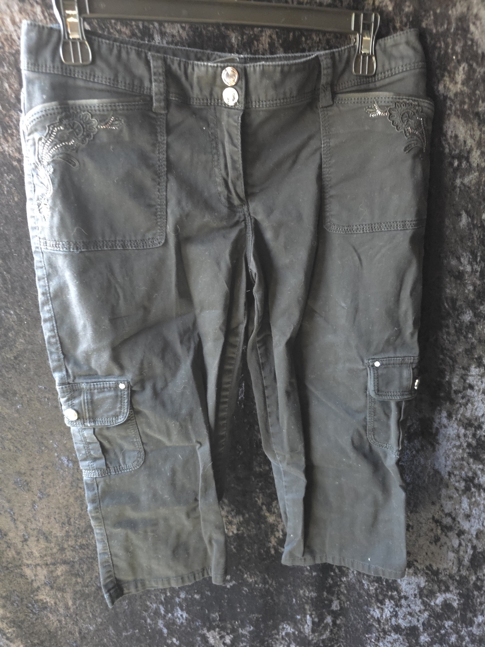 White House Black Market Black Embroidered Cargo Capris